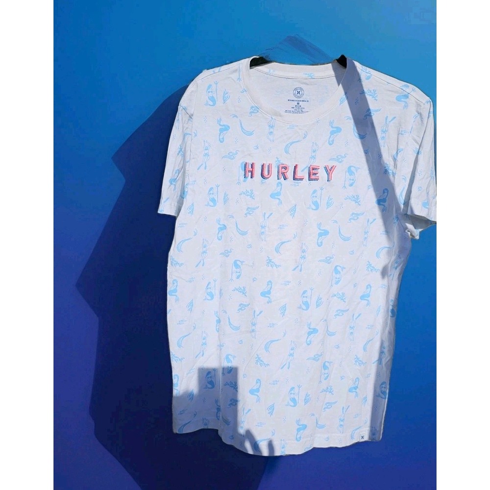 mens hurley surfer t-shirt deep sea mermaids divers white Size Medium